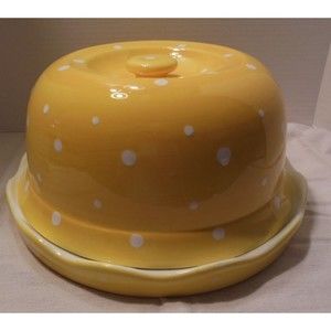 Chip and Dip Bowl Yellow Polka Dot Round Covered Bowl Lid